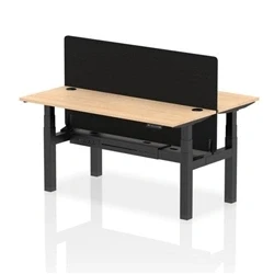 Image of Air B2B 1600x600mm Adjustable 2P Bench Desk CP Maple/Black + Screen