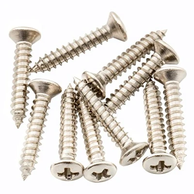 Image of Musiclily Ultra 2.5x15mm Stainless Steel Countersunk Mounting Screws for Electric Guitar Bass String Guide or Pickup Ring, Nickel (Set of 10)