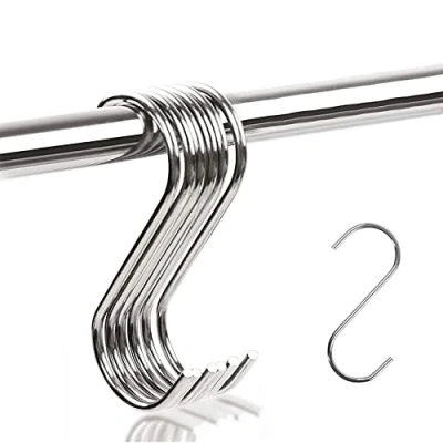 Image of JeoPoom 5.5cm S Shaped Hooks[10 Pieces], Hooks for Hanging, Stainless Steel Hooks, Kitchen and Bedroom Utensils, Hangers, Pots, Clothes Bags, Etc(Silver)