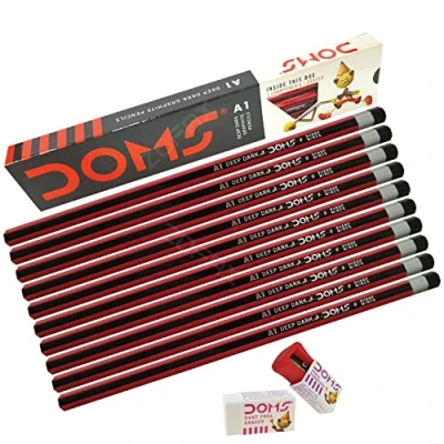 Image of Doms A1 Traditional Hexagonal Easy Grip Pencils Eraser Sharpener Smooth Writing