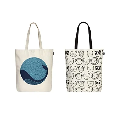 Image of Ecoright Aesthetic Canvas Tote Bags for Women, Reusable Bag with Zip, Ideal Grocery, Shopping, Travel, School