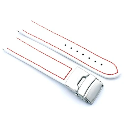 Image of Sulla Genuine Leather Watch Strap with Stainless Steel Deployment Clasp White Stitching, White, 20mm, Strap.