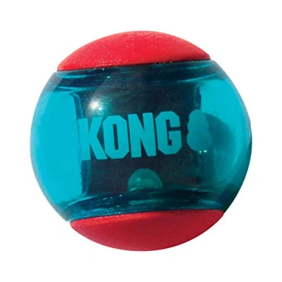 Image of KONG Squeezz Action Ball Red Multi Textured Squeaker Interactive Fetch Toy For Large Dogs