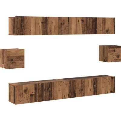 Image of vidaXL 6 Piece TV Cabinet Set Old Wood Engineered