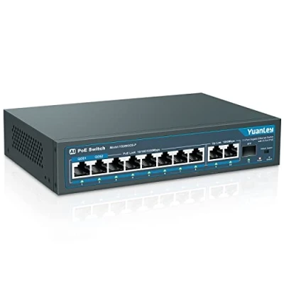 Image of YuanLey 11 Port Gigabit PoE Switch, 8 PoE+ 1000Mbps, 2 Uplink, 1 SFP Port, 120W 802.3af/at, Metal, Qos, Unmanaged Plug and Play AI Smart Detection Ethernet Switch