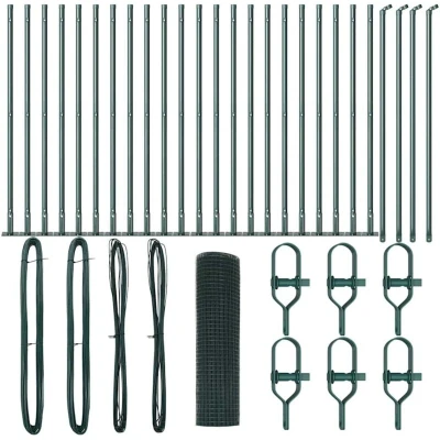 Image of vidaXL Welded Wire Fence with 13 Flanged Posts Green 0.8x50 m Steel