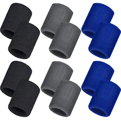 Image of 12 Pack Sweatbands Sports Wristband Cotton Sweat Band for Men and Women, Good Tennis, Basketball, Running, Gym, Working Out (Black,Blue,Gray)