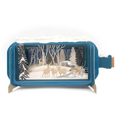 Image of Message In A Bottle Winter Snowy Reindeer Pop Up Christmas Card By Alljoy Cards XMIB067