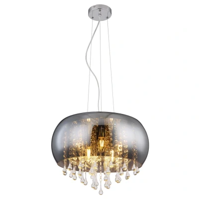 Image of Kalla 44cm Pendant Ceiling Light Chrome Glass Shade 5x E14