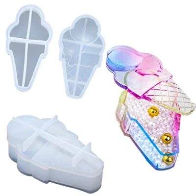 Image of iSuperb Resin Box Mould Ice Cream Shaped Cute Silicone Storage with Lid Epoxy Casting for DIY Craft Gifts Creative Jewelry Making