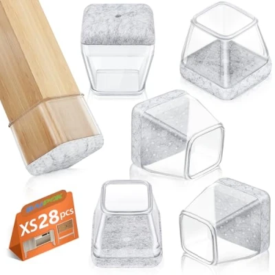 Image of 28Pcs Chair Leg Protectors, BAIPOK Silicon Caps for Hardwood Floors, Rectangle Chairs Covers With Stronger Felt Pads, Furniture Feet Protectors Pads (Fit:17 23mm)
