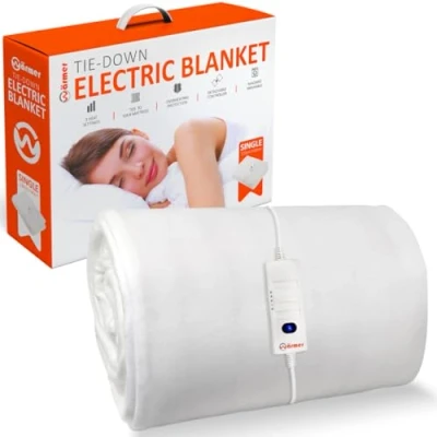 Image of Wärmer Electric Heated Blanket Single Size Underblanket, 3 Heat Settings, Bed Warmer with Overheat Protection Machine Washable Tie Down