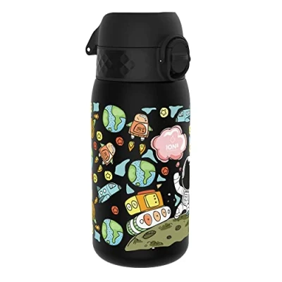 Image of Ion8 Kids Water Bottle, 350 ml/12 oz, Leak Proof, Easy to Open, Secure Lock, Dishwasher Safe, BPA Free, Carry Handle, Hygienic Flip Cover, Clean, Odour Carbon Neutral, Space Man Design