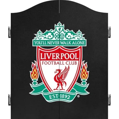 Image of FOCO Officially Licensed Liverpool Football Club The Reds Darts and Dartboard Cabinet, Crest, Black (CAB076)