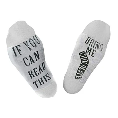 Image of Flo Novelty Cotton Ankle Slogan Socks If You Can Read This Bring Me Chocolate UK Size 4 7 (White)