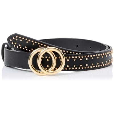 Image of PIECES Women&#039;s Pckarren Studded Jeans Belt, Black/Detail: Gold Trim, 80