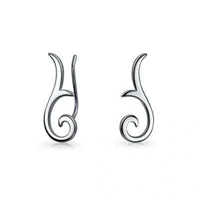 Image of Minimalist Geometric Tribal Scroll Ear Pin Crawlers Climbers Earrings For Women Teen .925 Sterling Silver