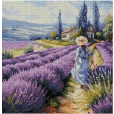 Image of Girl in Lavender Counted Cross Stitch Kits, 14 Count aida Fabric, 100% Cotton Thread, 150x150 Stitch,26x26cm kit
