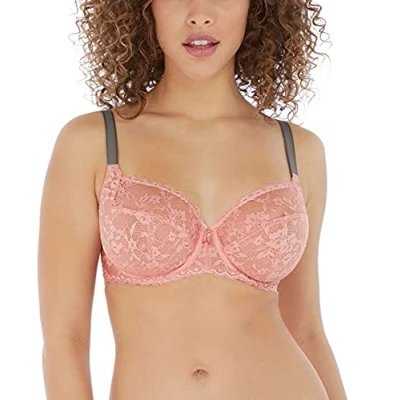 Image of Freya Women&#039;s Offbeat Underwire Side Support Bra Plunge, Semi Sheer, Rose Hip, 36F