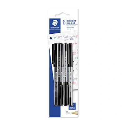 Image of Staedtler Medium Stick 430 Ballpoint Pen, Black, Pack of 6