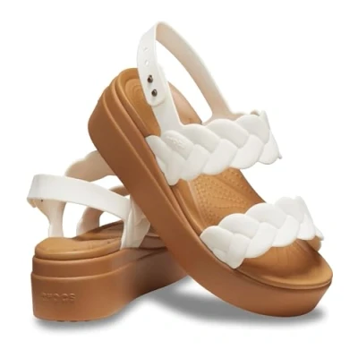 Image of Crocs Women&#039;s Brooklyn Woven Low Wedge Sandal, Chalk Woven, 5 UK