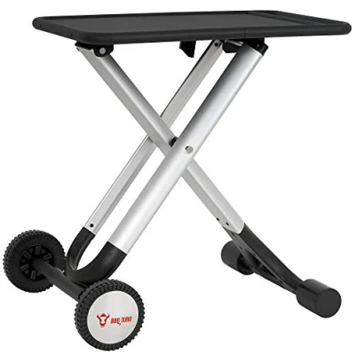 Image of BBQ Toro folding table Barbecue trolley Black 65 x 41 cm Aluminium side with spacious worktop Food prep Serving Portable garden
