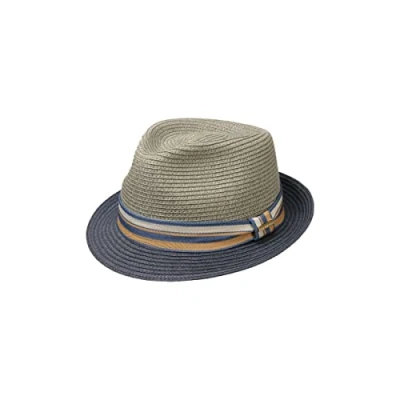 Image of Stetson Licano Toyo Trilby Straw Hat Men 100% with UV Protection Factor 40+ Grosgrain Ribbon Two Tone Brim (Approx. 4.5 cm) Fedora Spring/Summer Navy XL (60 61