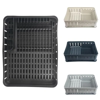 Image of KADAX Rectangular Kitchenware Rack with Cutlery Holder, Dish Dryer Drip Tray, Drainer for Kitchen, (Black)