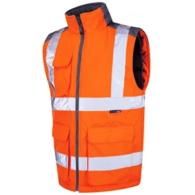Image of Leo Workwear Torrington Hi Vis Warm Quilt Lining PU Coated Polyester Bodywarmer, XX Large, Orange