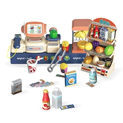 Image of Coo11 Kids 42 Pcs Little Shopping Cash Register Toy Se, Battery Operated, Artificial ATM Card, Milk, Vegetables Playset, Suitable for 3+ Years