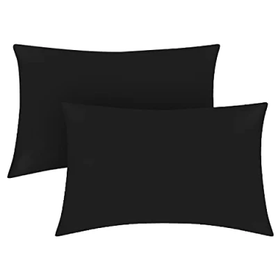 Image of 200 Thread Count Egyptian Cotton Pillow Cases Luxury Bedding Soft Covers Envelope Closure 50 x 75 Pillowcases 2 Pack Black