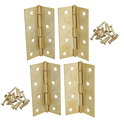 Image of 4 (100mm) Brass Plated Steel Door Cabinet Closet Gate Hinges Butt Hinge 4pk