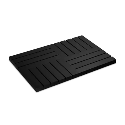 Image of Relaxdays Bamboo Bathmat, 61 x 40 cm, Non Slip Rug for Bath, Shower, Sauna, Indoor &amp; Outdoor, Black, 3.5 cm