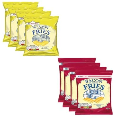Image of Smith’s Scampi and Bacon Fries, Fries 24g 27g Pub Card Bundle Snack With Lemon &amp; Flavored for Light (4 x 4 Bacon)