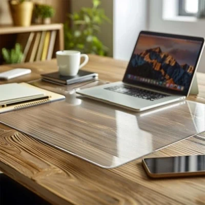 Image of Frosted (Semi Clear) Desk Mat, Non Slip PVC Clear Protector Mat with Round Edge, Heat Resistant &amp; Waterproof Pad Table for Home and Office, Frosted, 60x40cm (2x1.3ft)