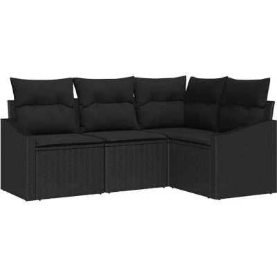 Image of vidaXL 4 Piece Garden Sofa Set with Cushions Black Poly Rattan
