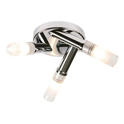 Image of firstchoicelighting Modern Bathroom Triple Ceiling Light IP44 Rated Polished Chrome with Glass Shades LED Compatible