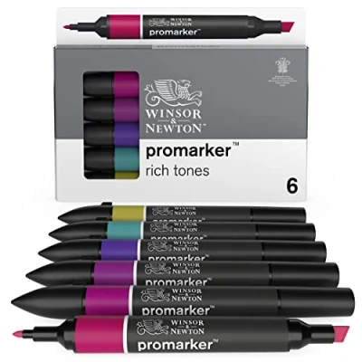 Image of Winsor &amp; Newton, Promarker, Rich Tones, Set of 6, Alcohol Based Dual Tip Markers