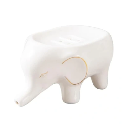 Image of YAPAILANG Soap Dish,Ceramic Dish Elephant Holder Self Draining Box Practical and Decorative Container Bathroom