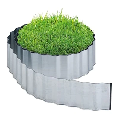 Image of Relaxdays Garden Edging, Lawn Border, 6 m Length, 16 cm Height, Galvanised, Flexible, Metal, Silver Colour, Iron