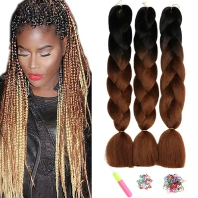 Image of ShowJarlly Box Braid Hair Extensions, 24inch Black/Dark Brown ​Ombre Jumbo Hair, 3Packs Synthetic Braiding Extension Afro Extensions for Crochet Twist Braids