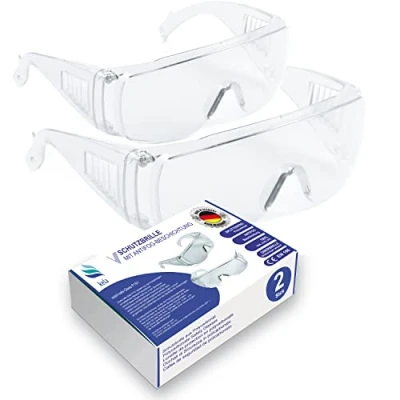 Image of kela 2x safety Glasses P1S1 100% Made in Germany Shatter Free work googles eyewear with anti fog and UV coating Transparent eye protection, Over glasses, airsoft sports