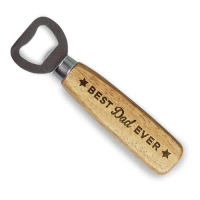 Image of eBuyGB Best Dad Ever, Engraved Wooden Bottle Opener, Beer Birthday Gift for Him Design #1