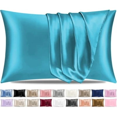 Image of Pamposh Satin Silk Pillowcases For Hair And Skin 2 Pack Standard Size with Envelope Closure (Teal, Pcs (50 x 75 cm))