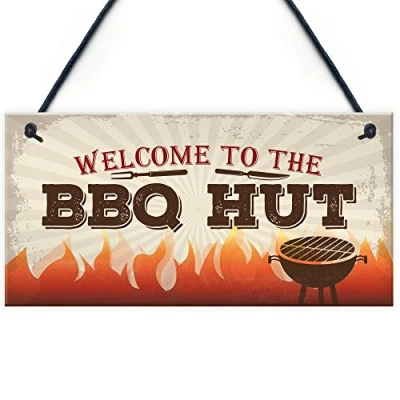 Image of RED OCEAN BBQ Hut Hanging Garden Sign Summer House Bar Man Cave Shed Plaque Friendship Gift