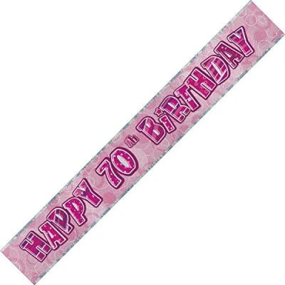 Image of Unique Party 92067 9ft Foil Glitz Pink Happy 70th Birthday Banner
