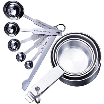 Image of Measuring Cups and Spoons Set 10 Pieces Metal Cup Measurements Stainless Steel with Ruler Tools for Baking, Liquid Solid