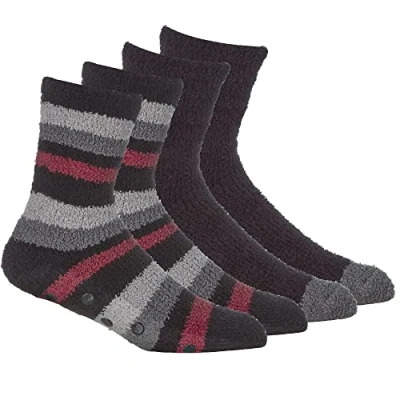 Image of Mens Fluffy Cosy Slipper Super Soft Anti Non Slip Grip Warm Winter Thermal Bed Socks Black Red UK 6 11
