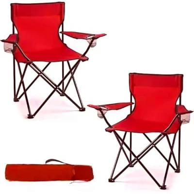 Image of AMD Nexus Camping Chair Lightweight Folding Cup Holder Carry Bag 100kg Capacity (Pack of 2, Red)