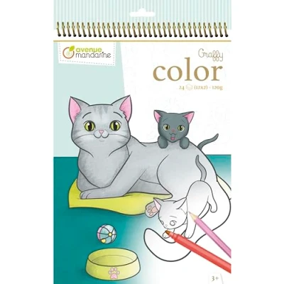 Image of Avenue Mandarine Ref GY105C Graffy Color Colouring Book Pet Family Designs 120gsm Drawing Paper, Micro Perforated Sheets, 24 12 Designs, Suitable for Ages 3+